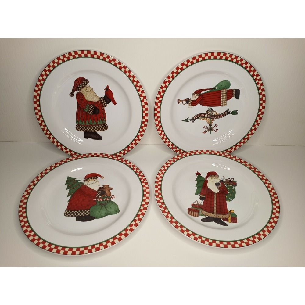 Set 4 "Magic of Santa" salad / dessert 8" plates, 1998 Debbie Mumm, Sakura